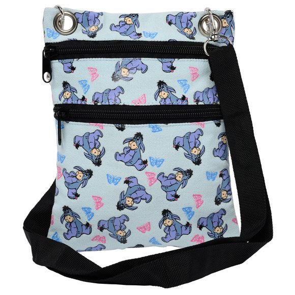 Passport Crossbody Bag Eeyore Butterfly All Over Print Lht Blue :) - Picture 1 of 8
